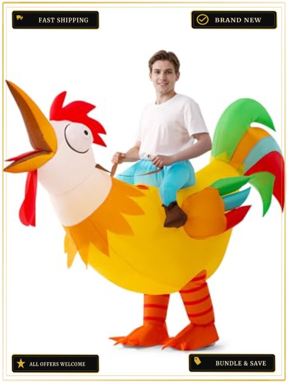 Inflatable Rooster Ride-On Costume Adult Halloween Blow Up Suit
